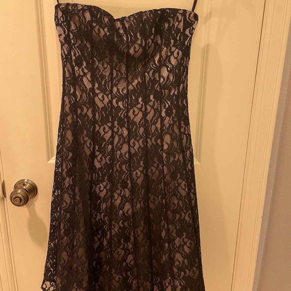 White House Black Market Strapless Black Lace Dress 4